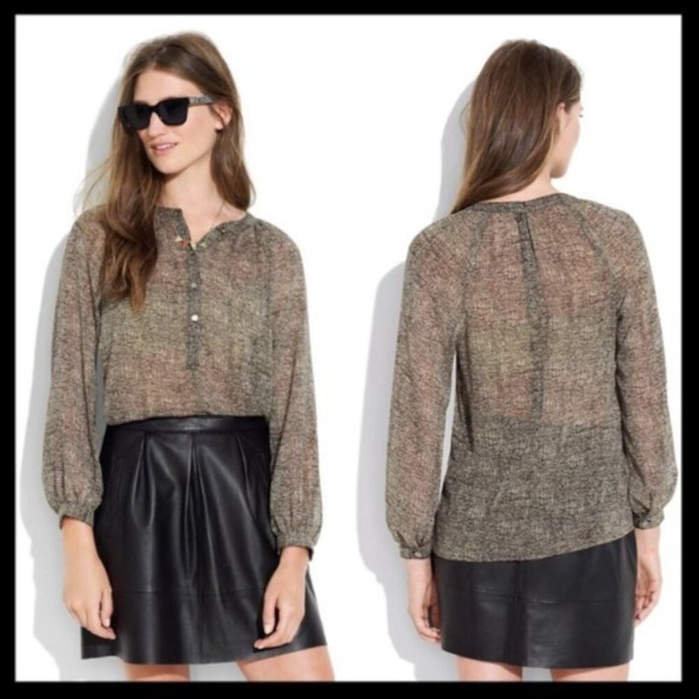 New Madewell Broadway & Broome 100% silk semisheer abstract ditsy popover blouse